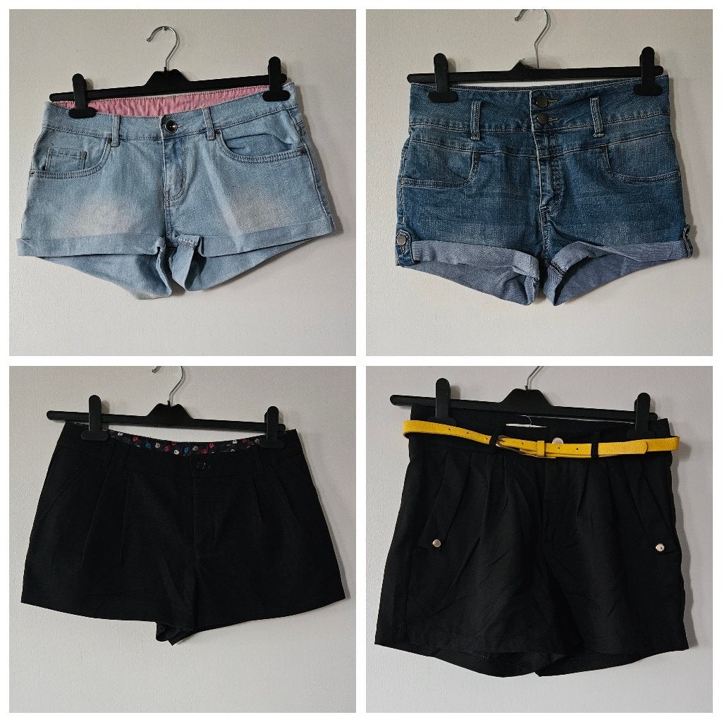 4 shorts, w.o. 2 jeans shorts en 2 zwarte shorts, maat 36/38, Kort, Ophalen of Verzenden, Zo goed als nieuw, Maat 36 (S)