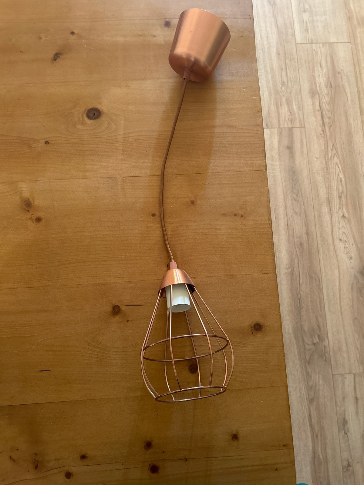 Gratis koperkleurige hanglamp met draadkooi, Ophalen, Gebruikt, Metaal