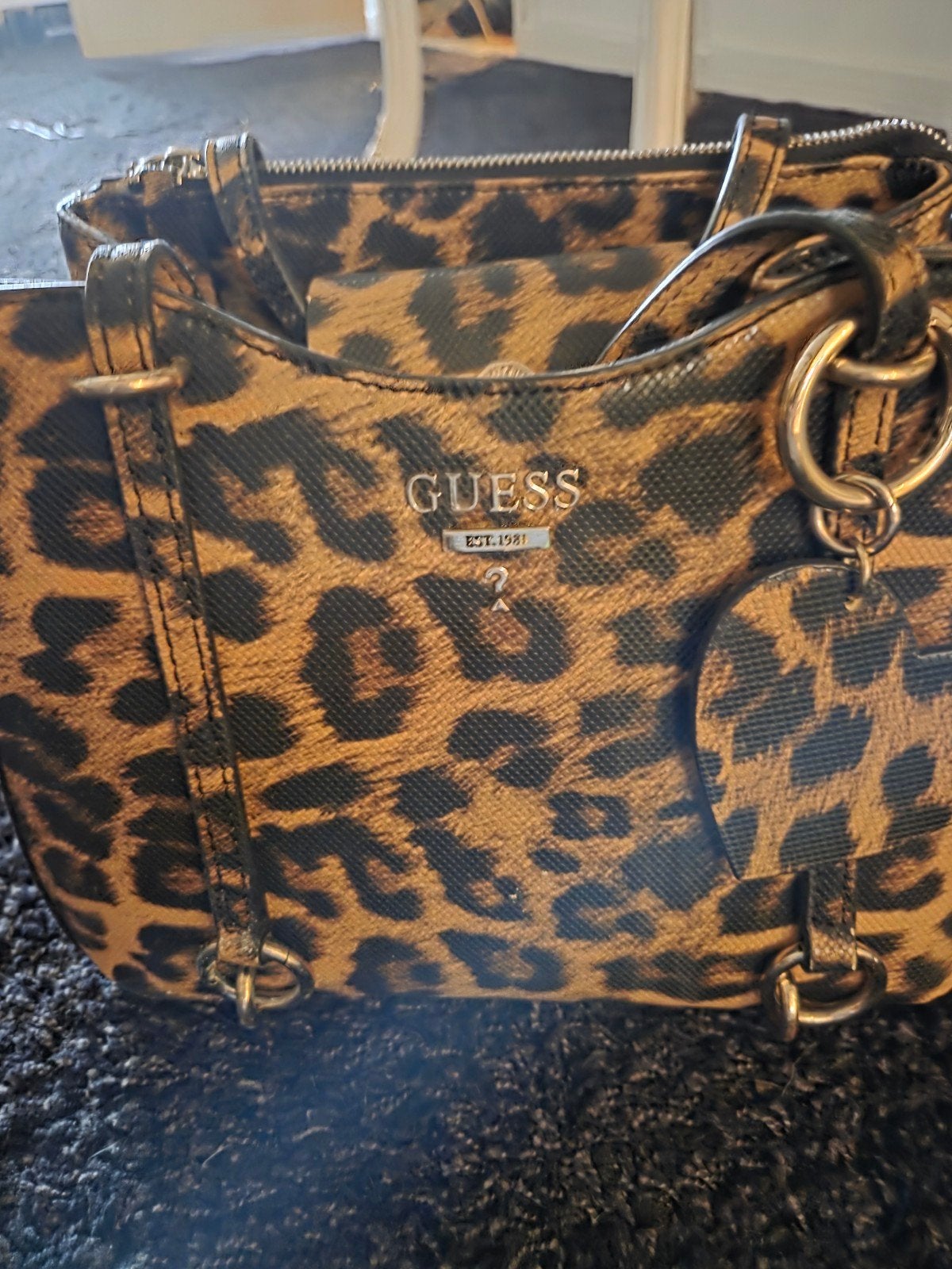 Guess handtas met luipaardprint, Ophalen of Verzenden, Zo goed als nieuw, Bruin, Handtas