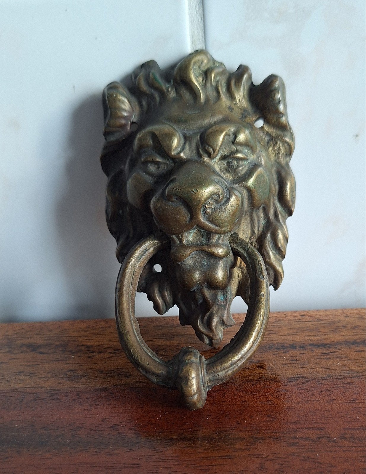 Messing Deurklopper Leeuwenkop. Zwaar decoratief uitgevoerd., Antiek en Kunst, Ophalen of Verzenden, Koper