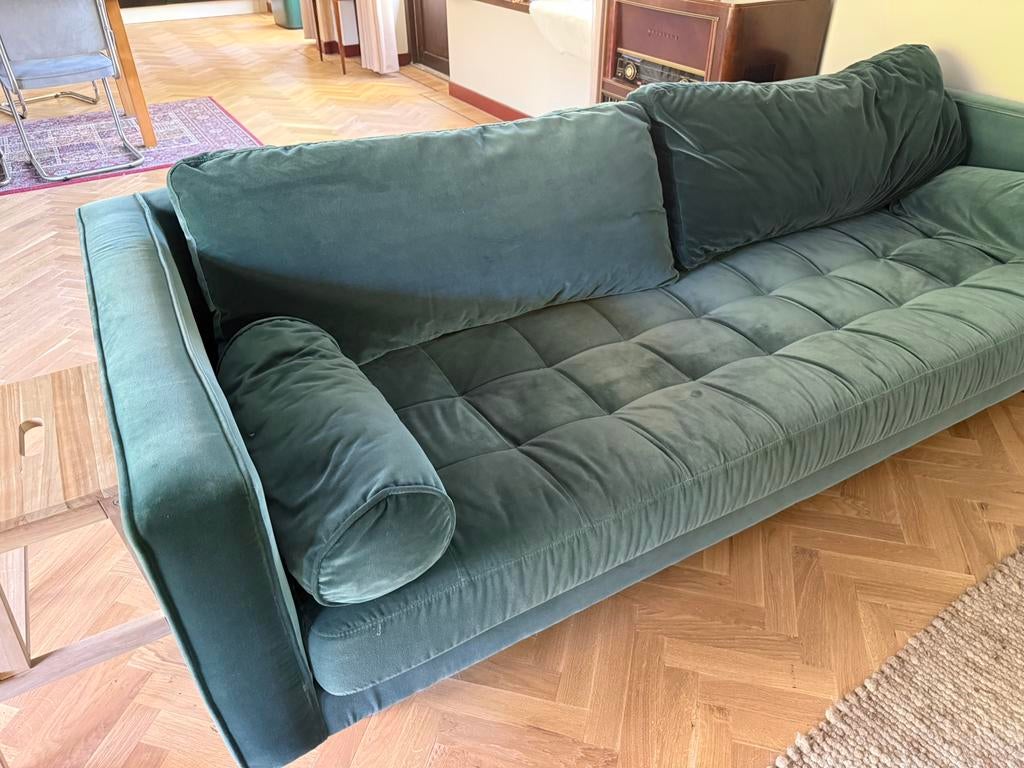 Bank katoen fluweel scott - 225cm - 3-zits, Ophalen of Verzenden, Zo goed als nieuw, 75 tot 100 cm, 200 tot 250 cm