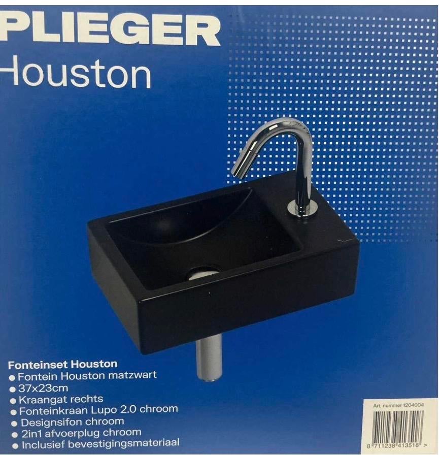Plieger Houston Fonteinset Zwart 37x23cm, Ophalen of Verzenden, Nieuw, Chroom, Wastafel