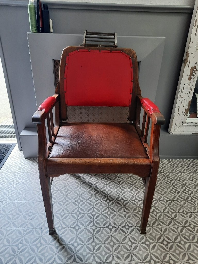 Antieke Kappersstoel Hout & Rood Leder (1920) | Salon, Ophalen