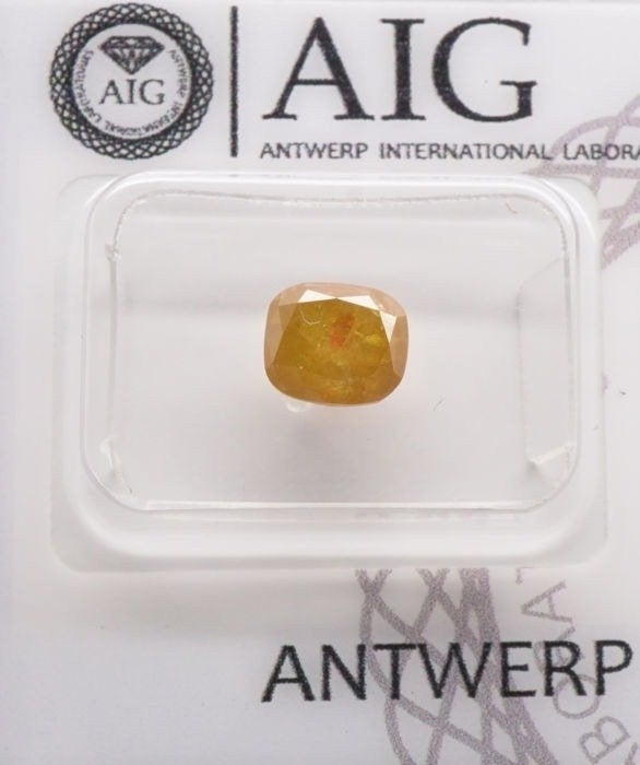 Natuurlijke Fancy Diep Oranjegele Diamant 1.64ct, Ophalen of Verzenden, Nieuw