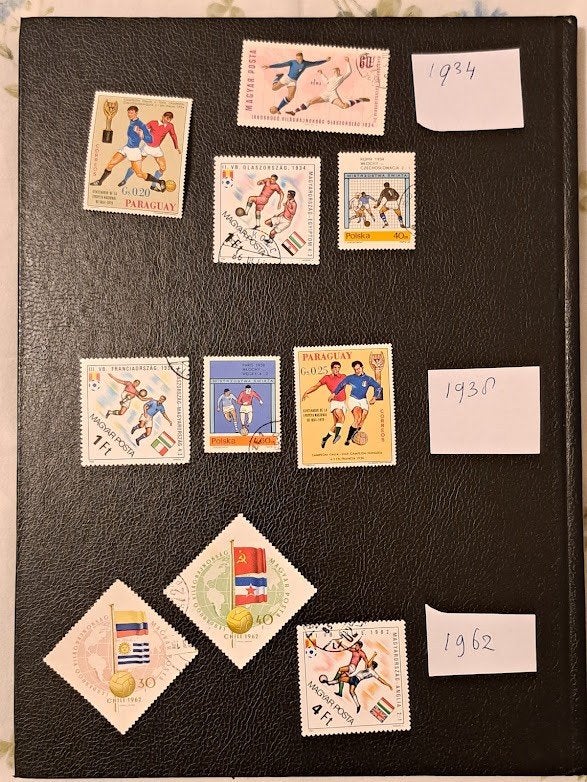 Voetbal WK 1934, 1938 en 1962 (Italië, Frankrijk en Chili), Ophalen of Verzenden, Gestempeld, Sport