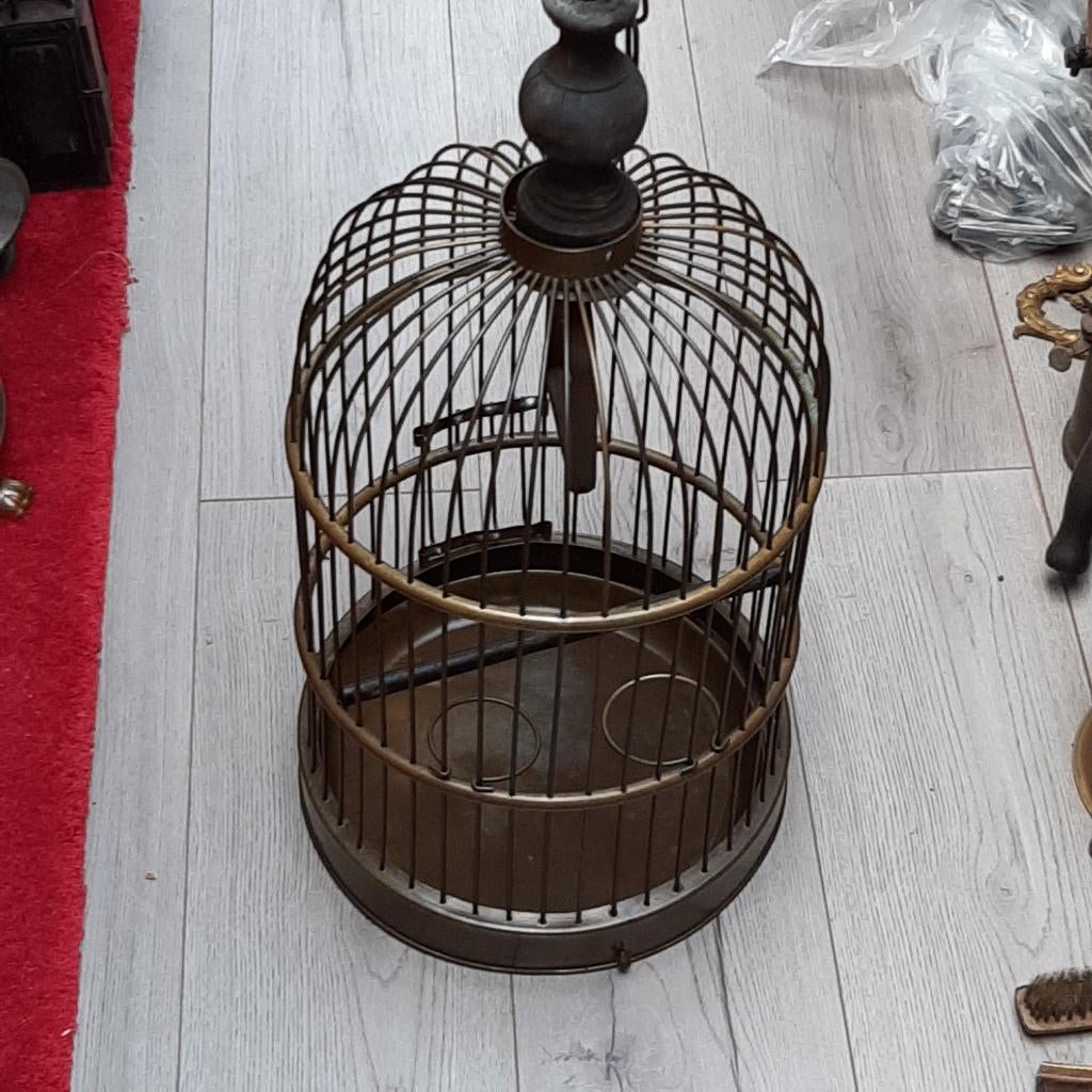 Antieke vogelkooi messing/koper - 58 cm. hoog, decoratie, Antiek en Kunst, Curiosa en Brocante, Ophalen