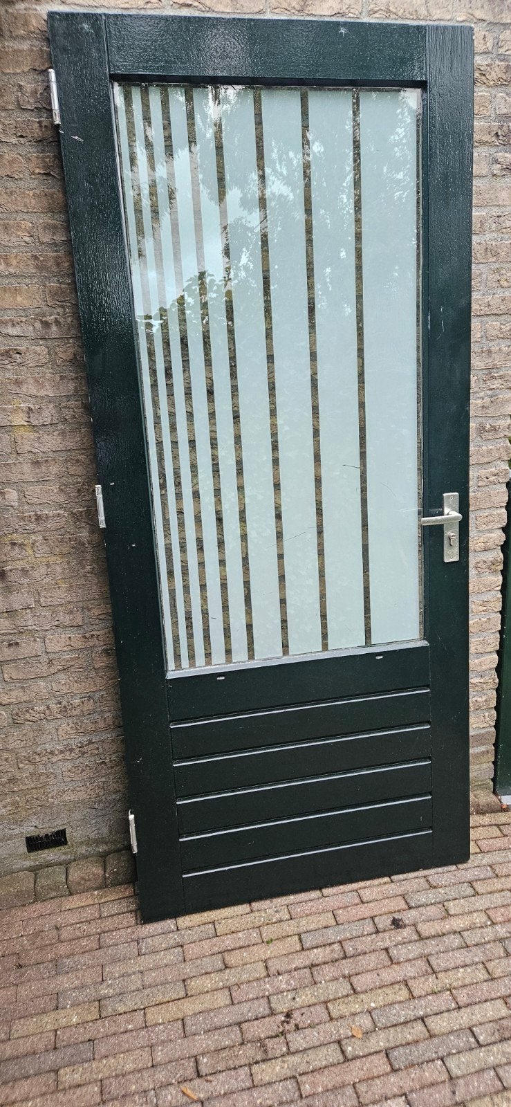 Houten achterdeur 92,8x211,5 cm met dubbel glas, Gebruikt, 80 tot 100 cm, Ophalen of Verzenden, Buitendeur