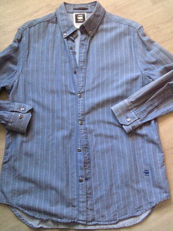 G-STAR Correct RAW blauw/wit krijtstreep overhemd maat M, G-Star Raw, Halswijdte 39/40 (M), Gedragen, Verzenden