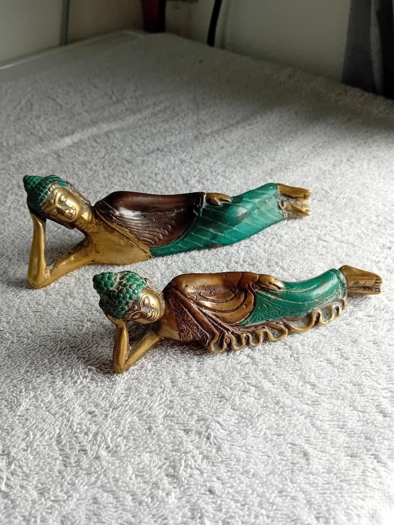 antiek LOT  2 liggende buddha brons, Ophalen of Verzenden
