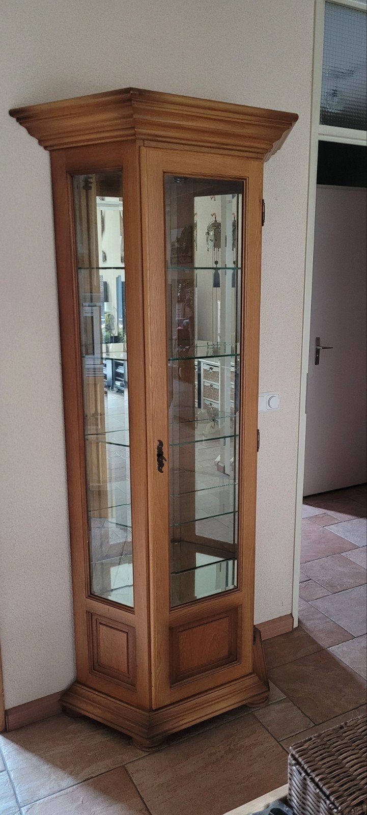 Eiken vitrinekast met verlichting - 198x95x30 cm, Huis en Inrichting, Ophalen, Klassiek, Eikenhout, 50 tot 100 cm