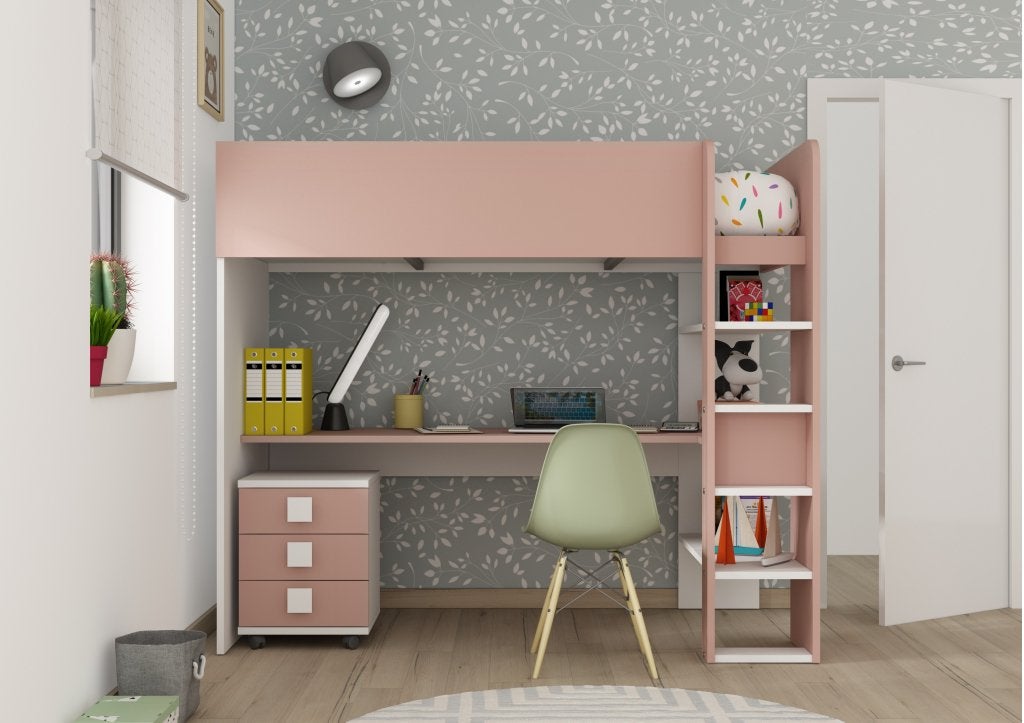 Jules hoogslaper basic met bureau - 90x200 - Oudroze, Niet ingevuld, Niet ingevuld, Niet ingevuld