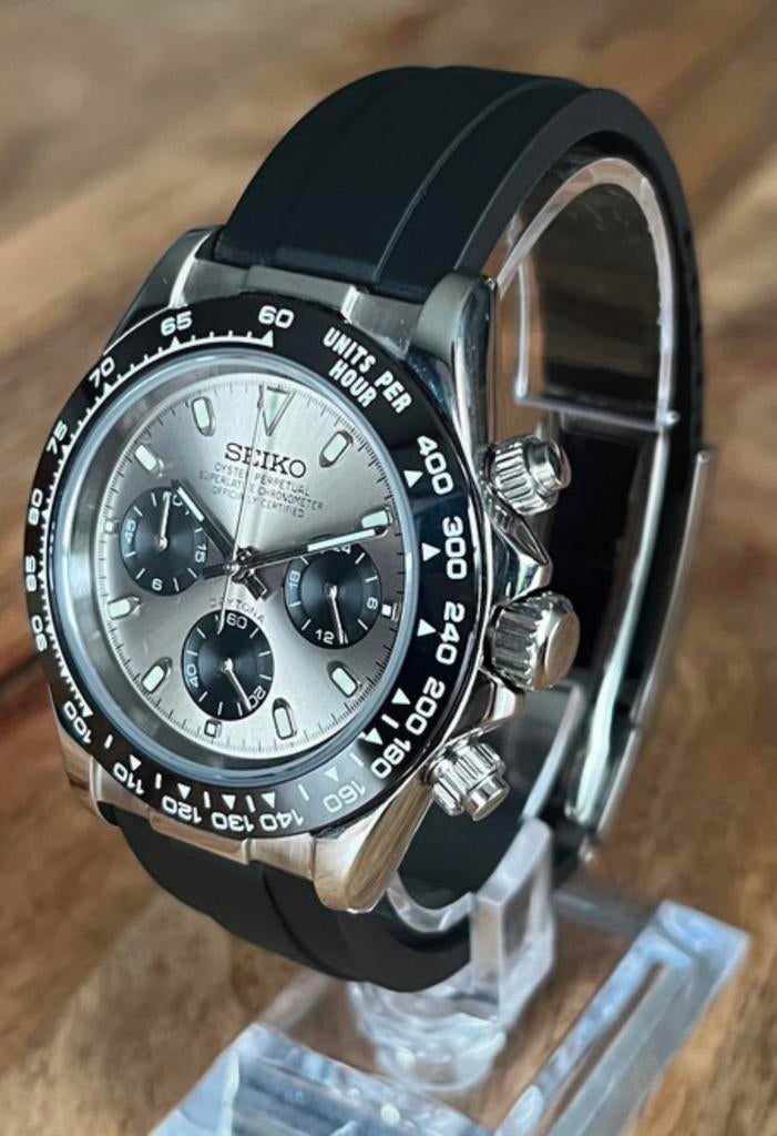 Seiko Daytona Chronograaf Horloge - Zwart Rubberen Band, Seiko, Staal, Polshorloge, Nieuw