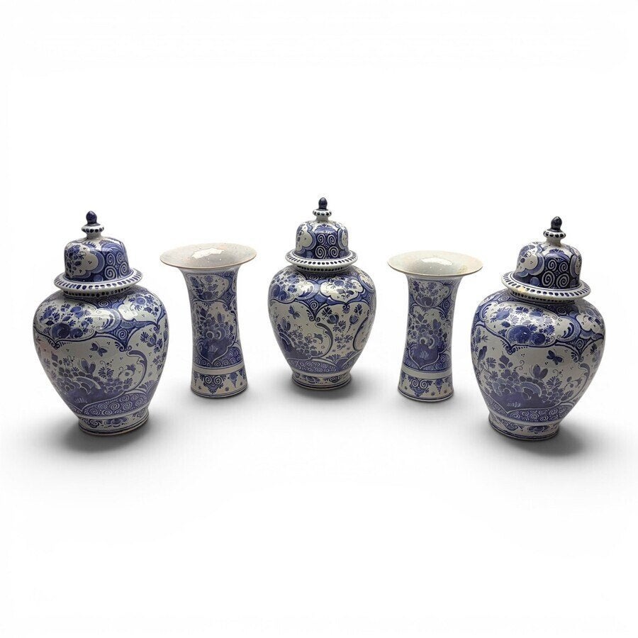 Aardewerk kaststel met blauw-wit floraal decor, Ophalen of Verzenden