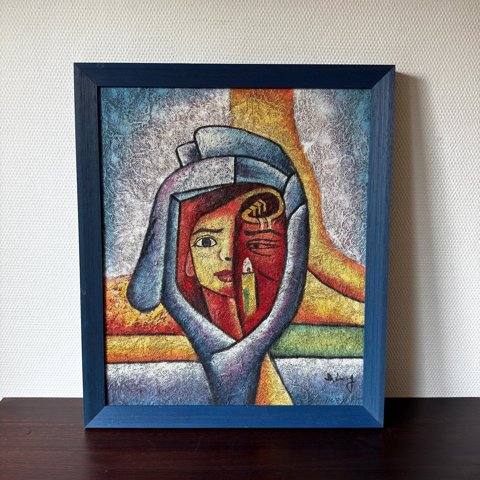 Vintage Schilderij naar B. Long, Kubisme, Portret, Primair, Ophalen