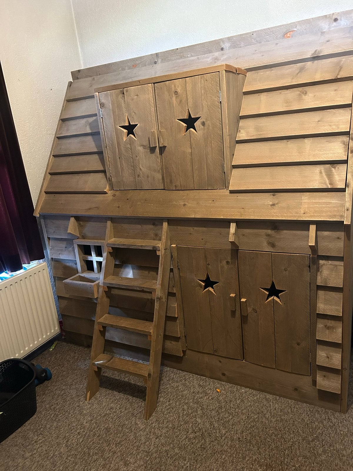 Handgemaakt houten boomhutbed met afstandsbediening, Gebruikt, Hoogslaper, Eenpersoons, Ophalen of Verzenden