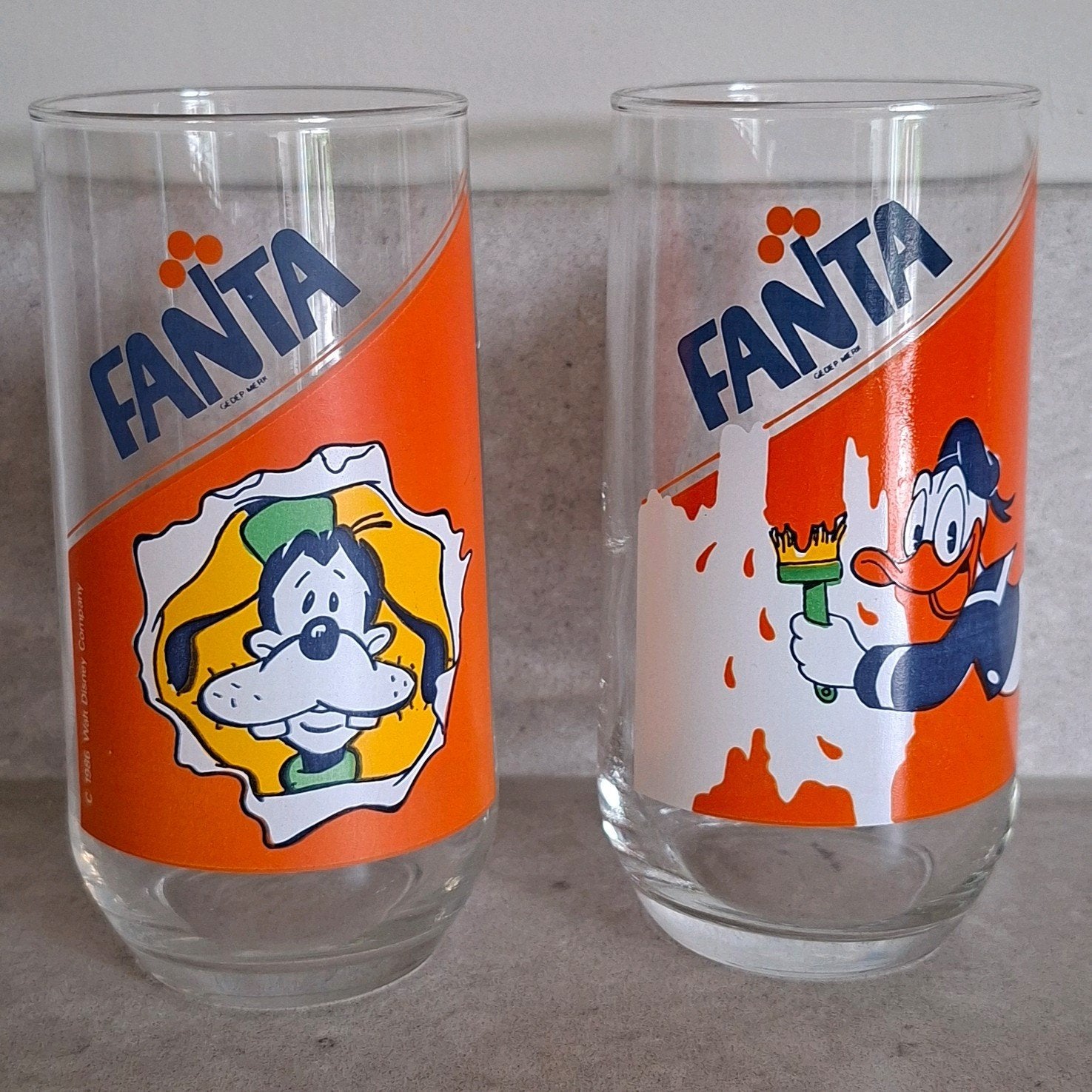 Vintage Fanta Disney Glazen (1986), Verzamelen, Ophalen of Verzenden, Gebruikt, Frisdrankglas