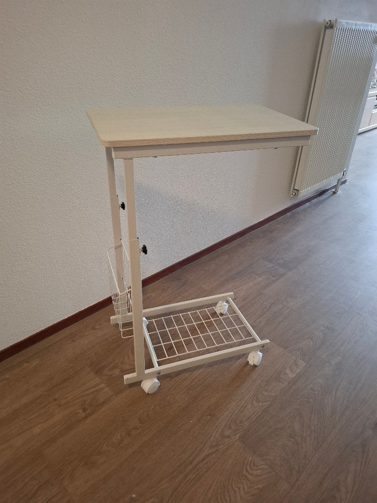 Bijzettafel op wielen Wit verstelbaar, Ophalen, Metaal of Aluminium, Zo goed als nieuw, 60 cm of meer