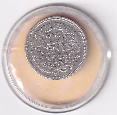 25 Cent 1928 Zeer Goed, Zilver, 25 cent, Ophalen of Verzenden, Koningin Wilhelmina
