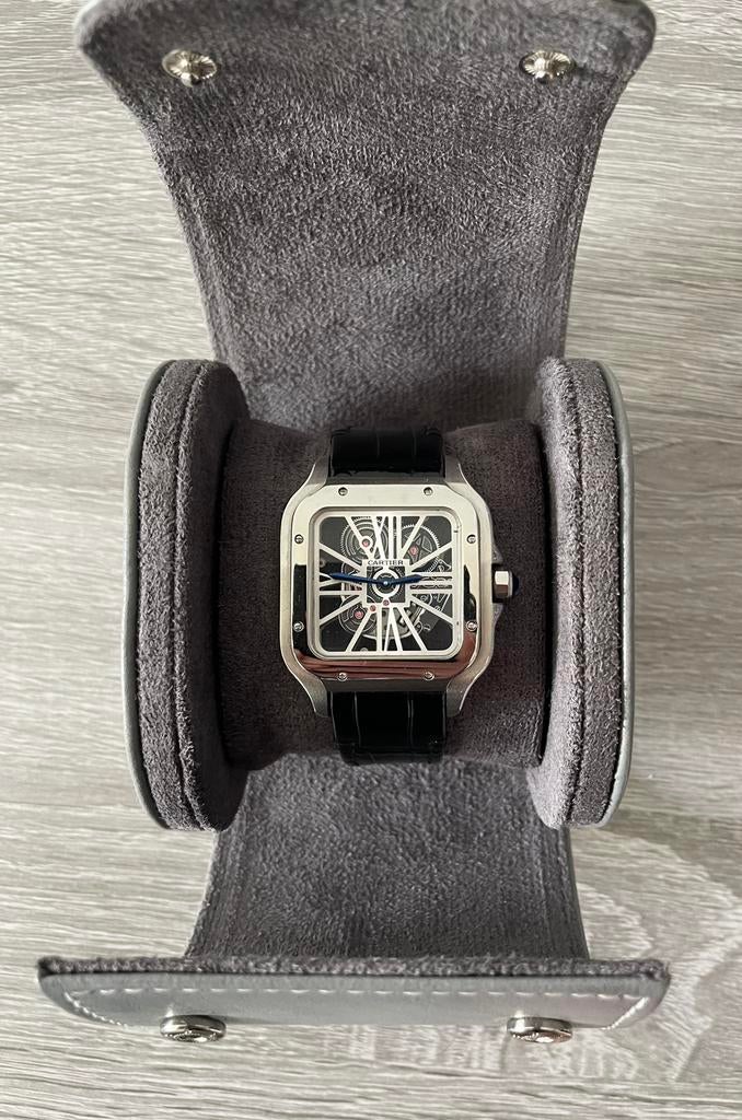 Cartier Santos Skeleton Automatic, Leer, Staal, Polshorloge, Zo goed als nieuw