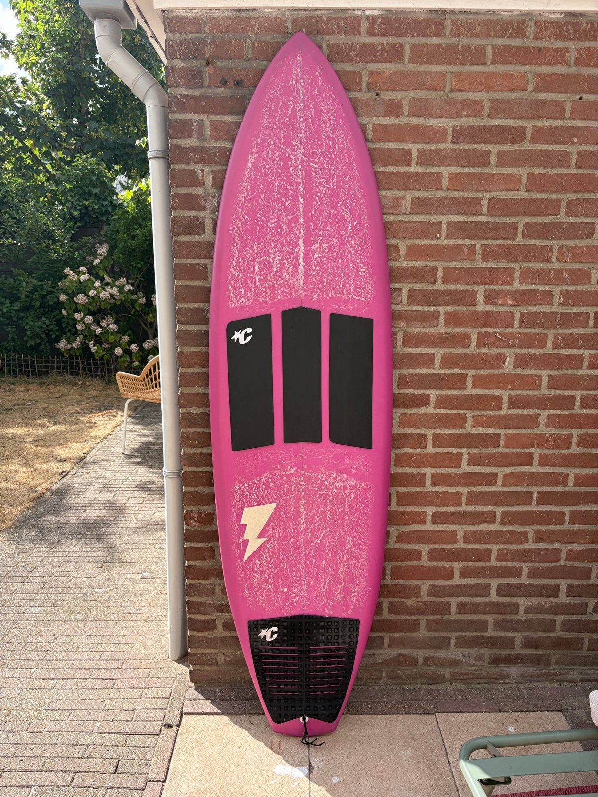 Surfboard 6'6" paarse Twin + 1, Watersport en Boten, Ophalen, Gebruikt, Fish, Met vinnen