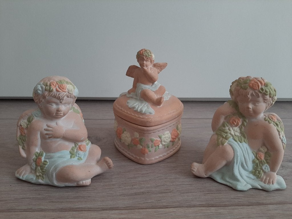 3 x Terracotta engel engeltje engeltjes, Ophalen, Gebruikt
