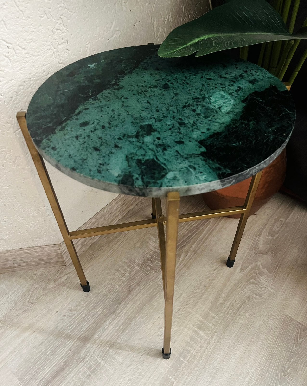 Marmer bijzet tafeltje groen, Overige materialen, Minder dan 55 cm, Rond, Zo goed als nieuw