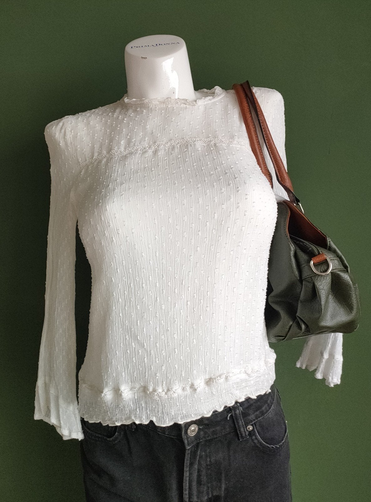 Witte Pigalle blouse met lange mouwen en textuur, Wit, Ophalen of Verzenden, Zo goed als nieuw, Lange mouw