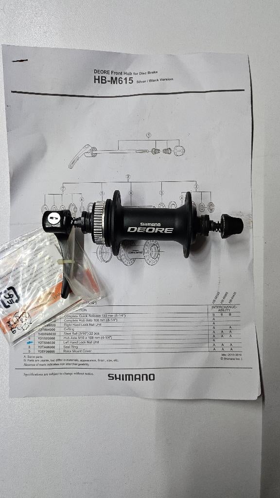 Shimano Deore HB-M615 naaf, Fietsen en Brommers, Fietsonderdelen, Ophalen of Verzenden, Nieuw, Wiel, Shimano