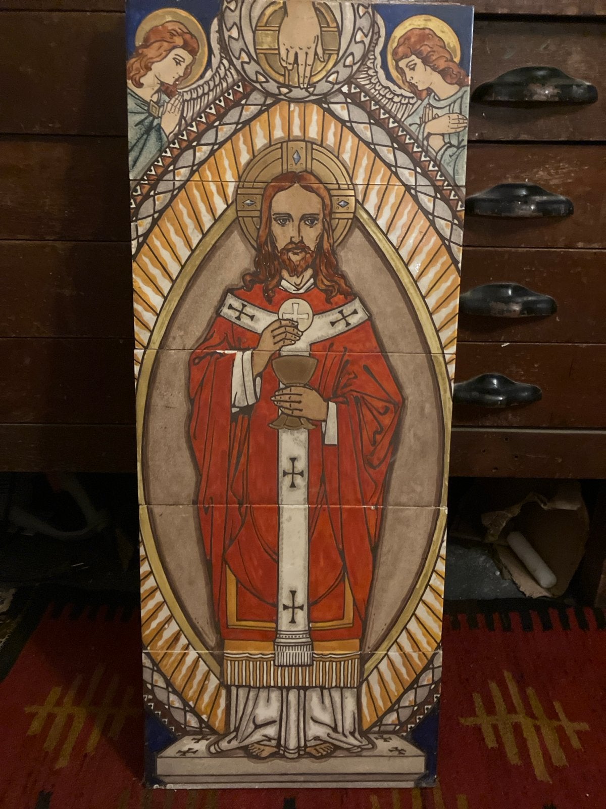 Antieke religieuze tegelwanddecoratie - Christus, Ophalen of Verzenden