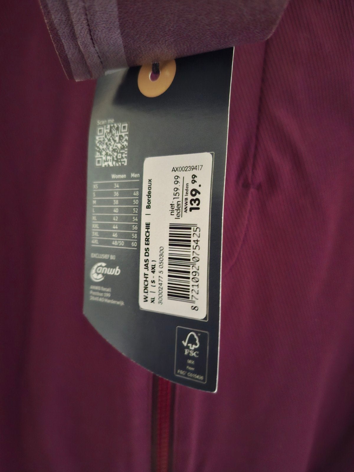 Nieuwe bordeaux ANWB Human Nature tussenjas maat 42/44, Kleding | Dames, Nieuw, Ophalen of Verzenden, Rood, Maat 42/44 (L)