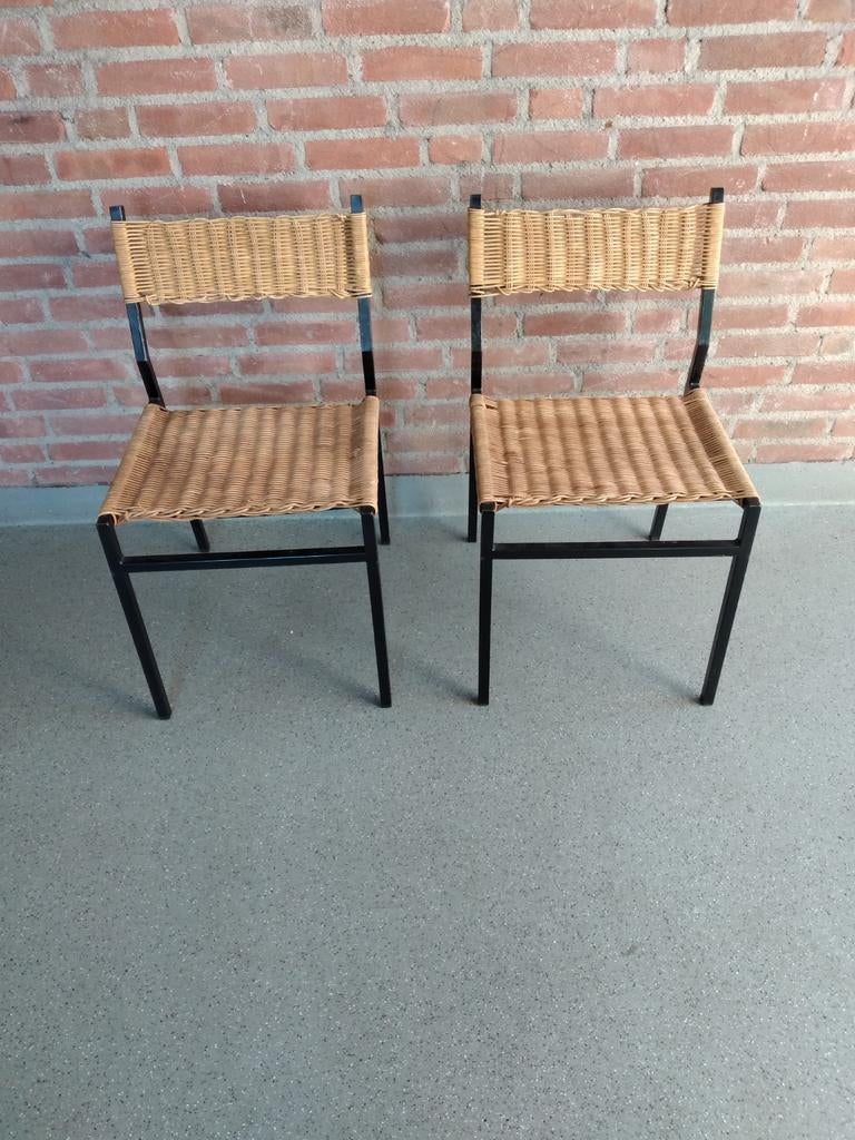 Martin Visser, Riethoven stoelen (2)., Huis en Inrichting, Gebruikt, Twee, Zwart, Ophalen of Verzenden