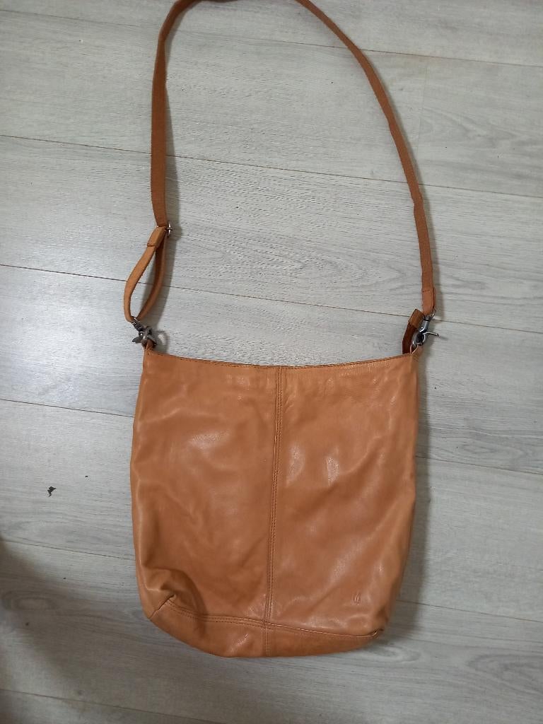 Grote Leren Buideltas Manfield Cognackleur, Ophalen of Verzenden, Gebruikt, Beige, Overige typen