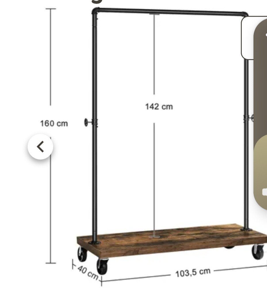 Kledingrek met houten plank en wielen - Industrieel design, Ophalen, 100 tot 150 cm, Zo goed als nieuw, 150 tot 200 cm