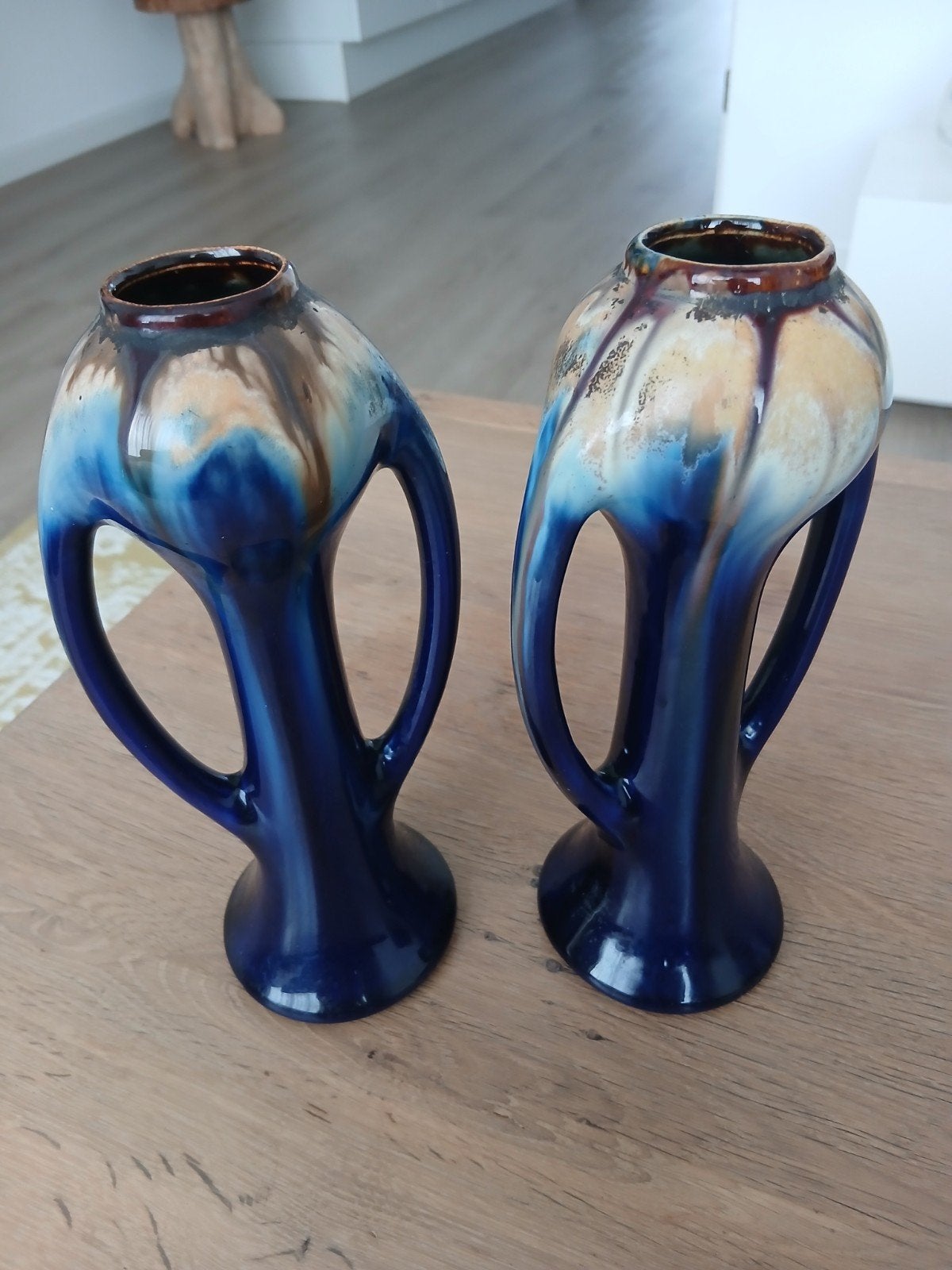 Zeldzaam paar Art Deco vazen Faïencerie de Thulin, Ophalen of Verzenden
