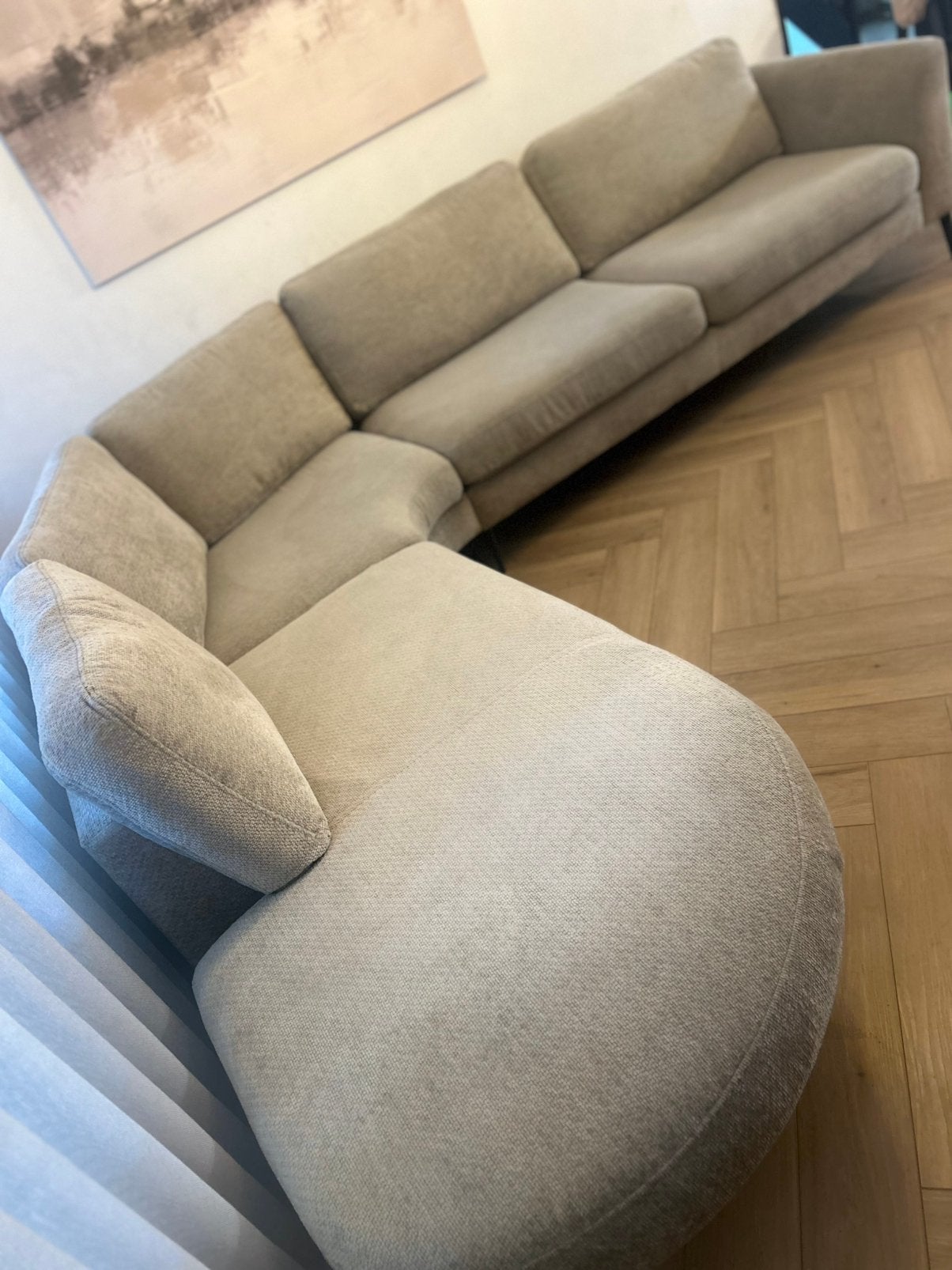 Moderne beige hoekbank Pronto Wonen - Vlek vrij & comfortabe, Huis en Inrichting, Ophalen, Zo goed als nieuw, Stof