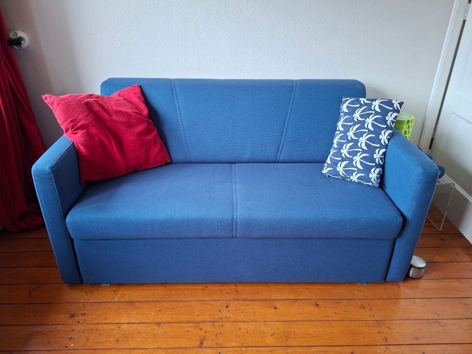 Slaapbank met opbergruimte zgan, Ophalen, Blauw, Tweepersoons, Zo goed als nieuw