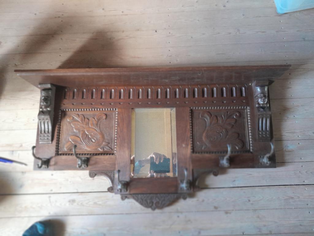 kapstok antiek met bij behorende spiegel, Huis en Inrichting, Woonaccessoires | Kapstokken, Gebruikt, Minder dan 100 cm, Hout