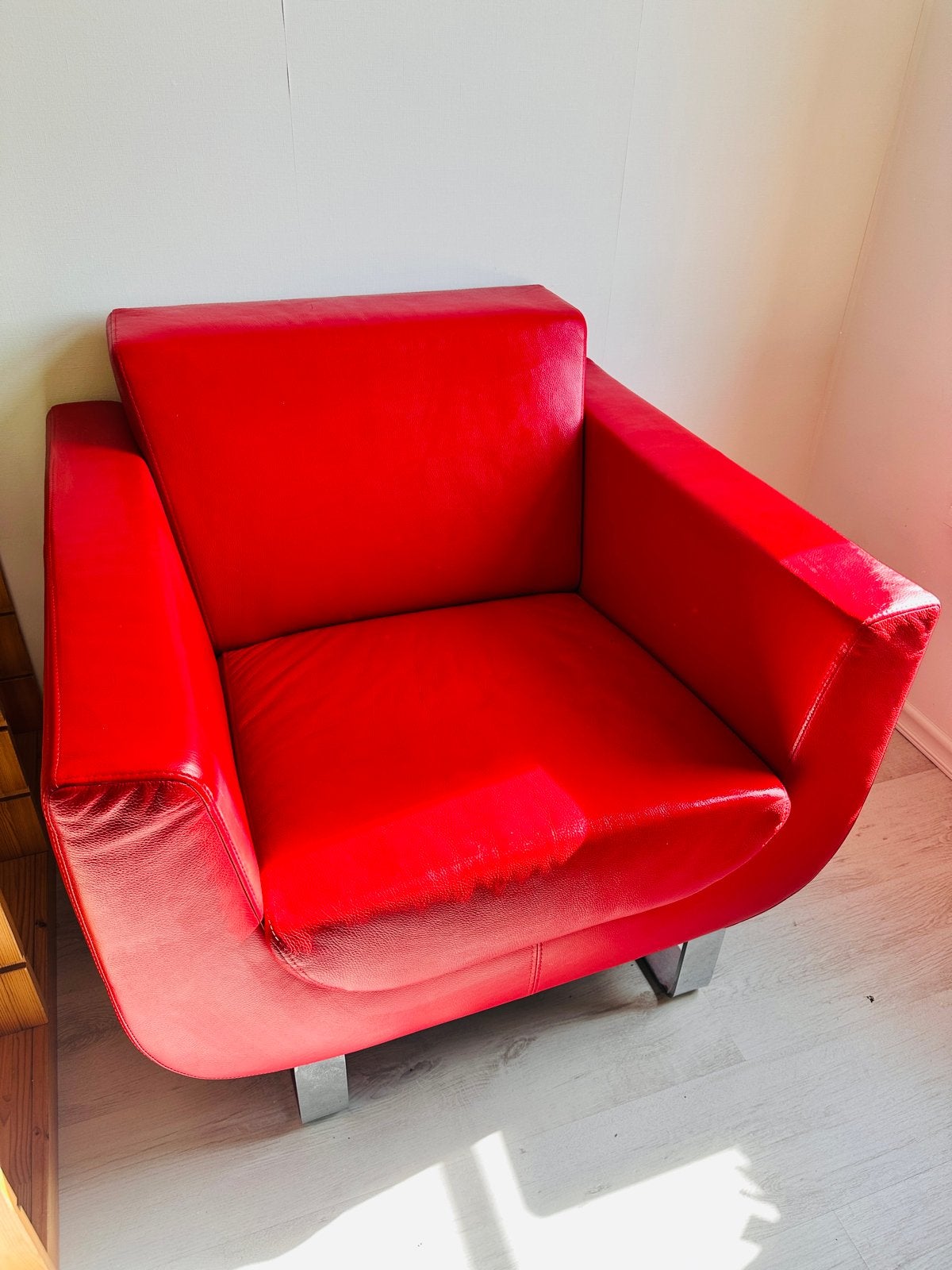 Rode leren zetel/fauteuil van Goossens, Huis en Inrichting, Ophalen, Gebruikt, Leer, 75 tot 100 cm