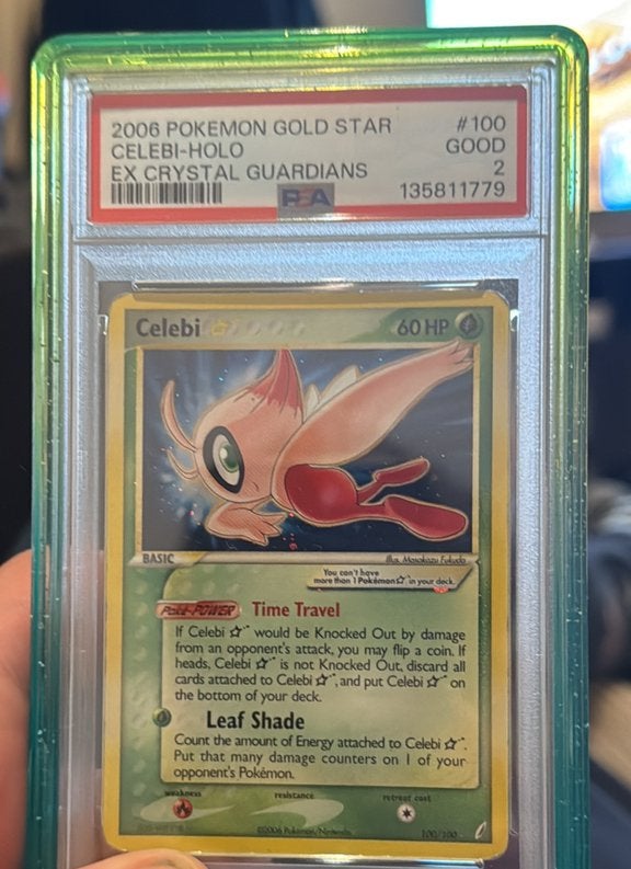Gold Star PSA 2 Celebi Crystal Guardian, Hobby en Vrije tijd, Verzamelkaartspellen | Pokémon, Ophalen of Verzenden, Zo goed als nieuw