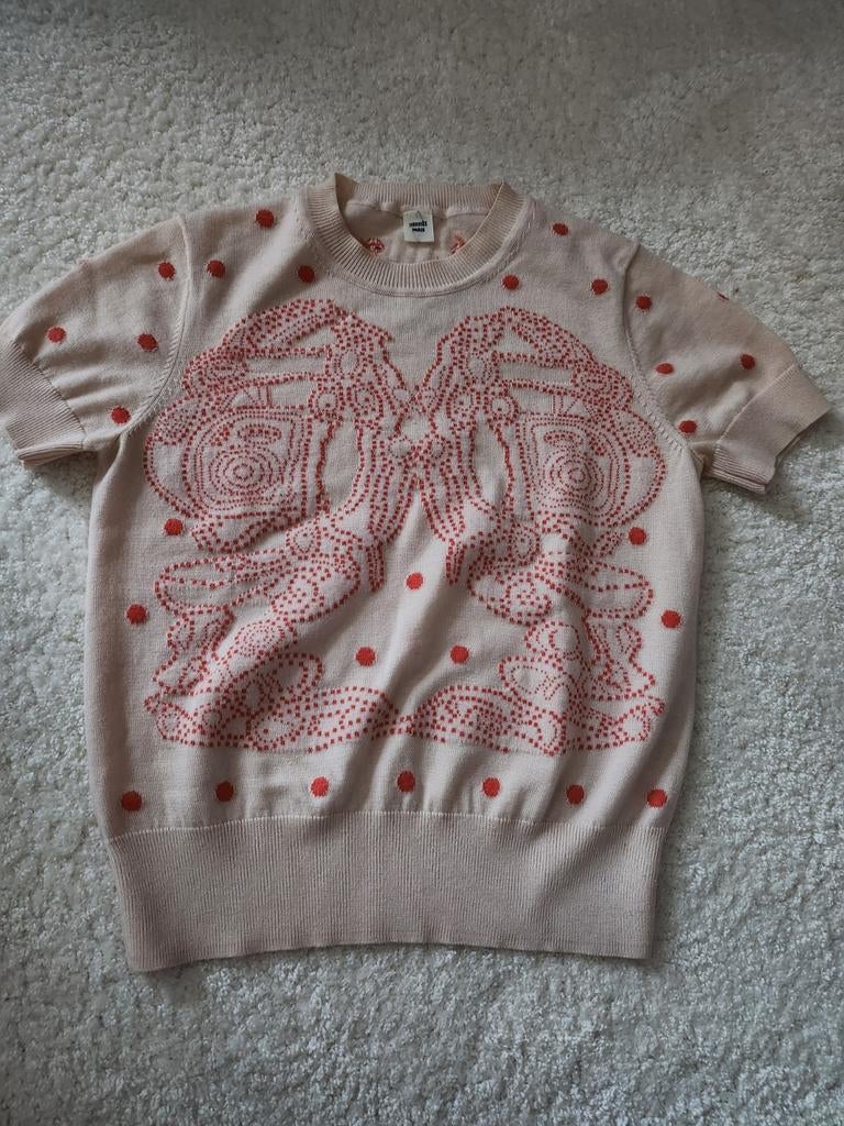 Hermès T-shirt met korte mouwen en stippenpatroon, Kleding | Dames, T-shirts, Beige, Ophalen of Verzenden, Zo goed als nieuw, Maat 36 (S)