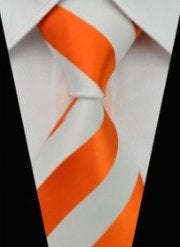 100% zijde Stropdas handgeweven Oranje Wit streep -NIEUW-, Ophalen of Verzenden, Nieuw, Oranje, Met patroon