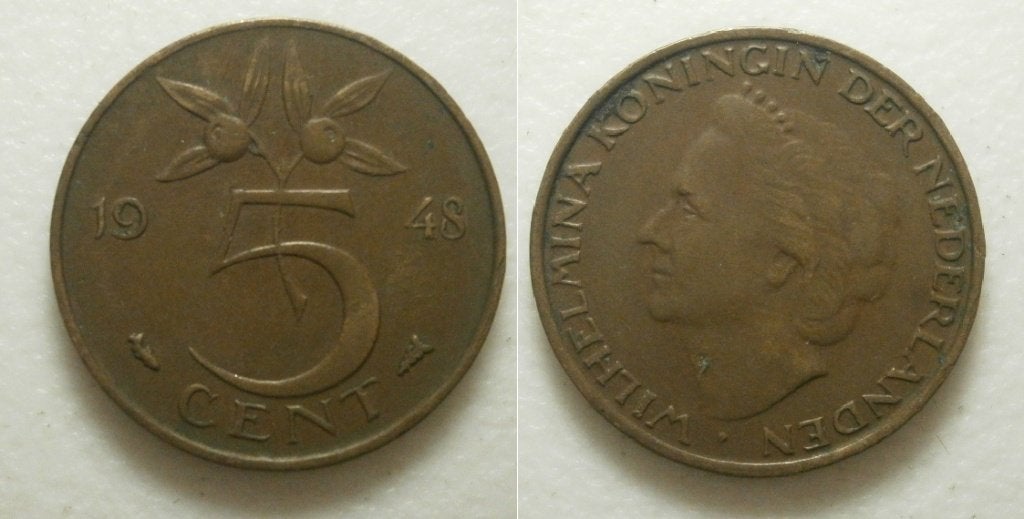PD02625 Wilhelmina 5 cent 1948, Ophalen of Verzenden, Koningin Wilhelmina, 5 cent, Losse munt