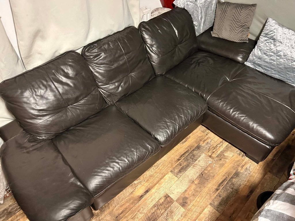Bank leer gratis, Huis en Inrichting, Banken | Bankstellen, Ophalen, Gebruikt, Overige maten, Minder dan 75 cm