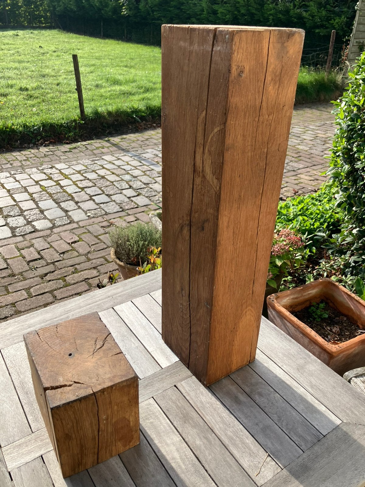 Houten sokkels eikenhout, Huis en Inrichting, Ophalen, Gebruikt