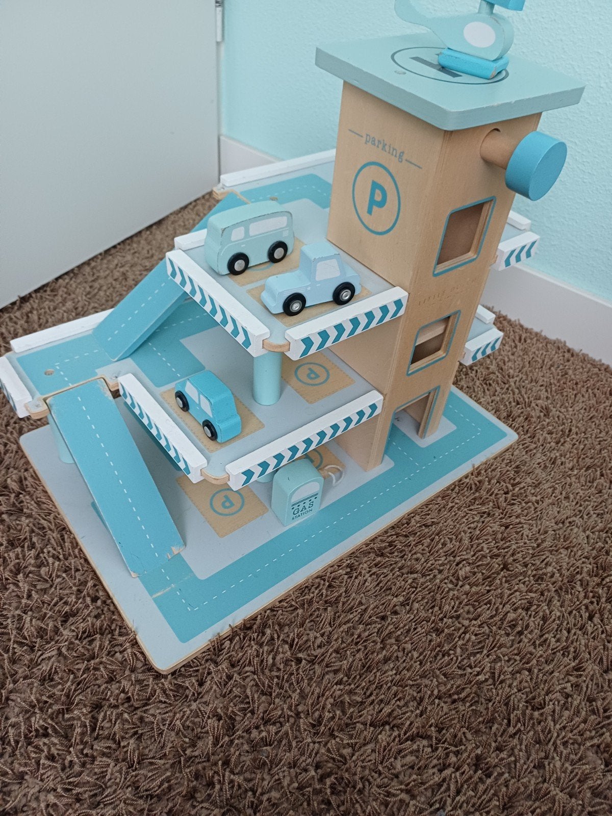 Little Dutch Houten Garage,  kleur blauw/mint, Kinderen en Baby's, Speelgoed | Poppenhuizen, Ophalen, Gebruikt, Poppenhuis