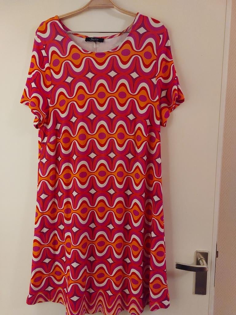 Aniston retro jurk, korte mouw, jersey. Maat 48, Maat 46/48 (XL) of groter, Oranje, Ophalen of Verzenden, Zo goed als nieuw