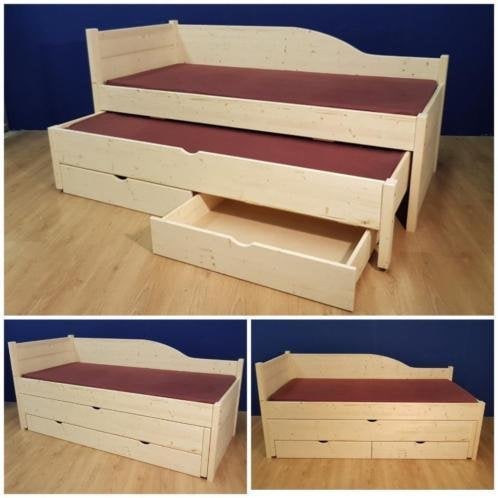 bed model Bedbank met 2 laden en onderschuifbed, 85 tot 100 cm, Nieuw, Ophalen of Verzenden, Lattenbodem