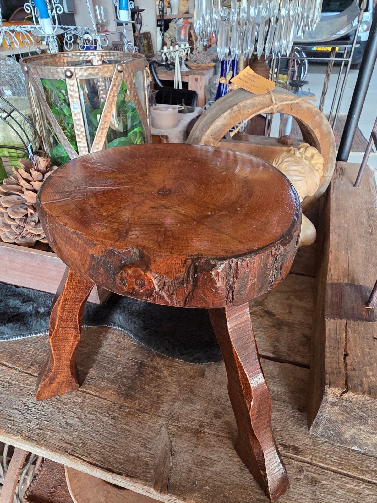 stoere landelijke vintage boomstam kruk, Antiek en Kunst, Ophalen of Verzenden