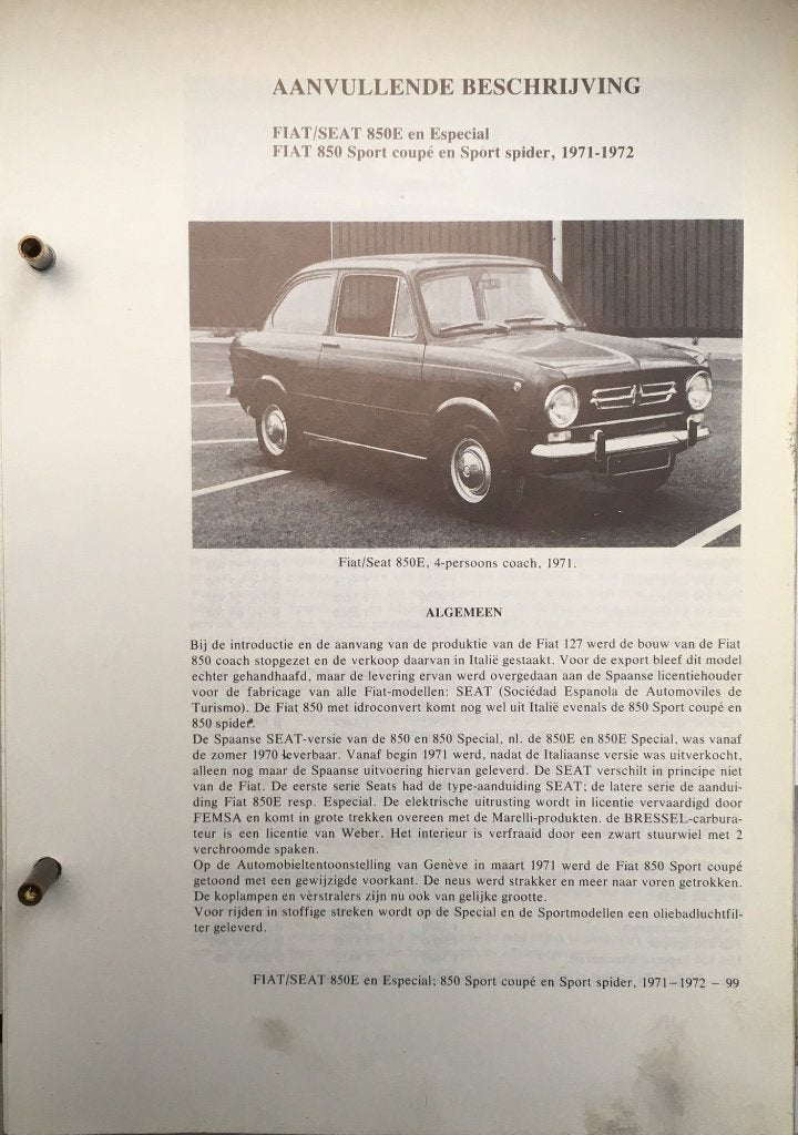 Fiat. Seat 850 1971-72. Olyslagers autotechnisch handb.8 blz, Ophalen of Verzenden