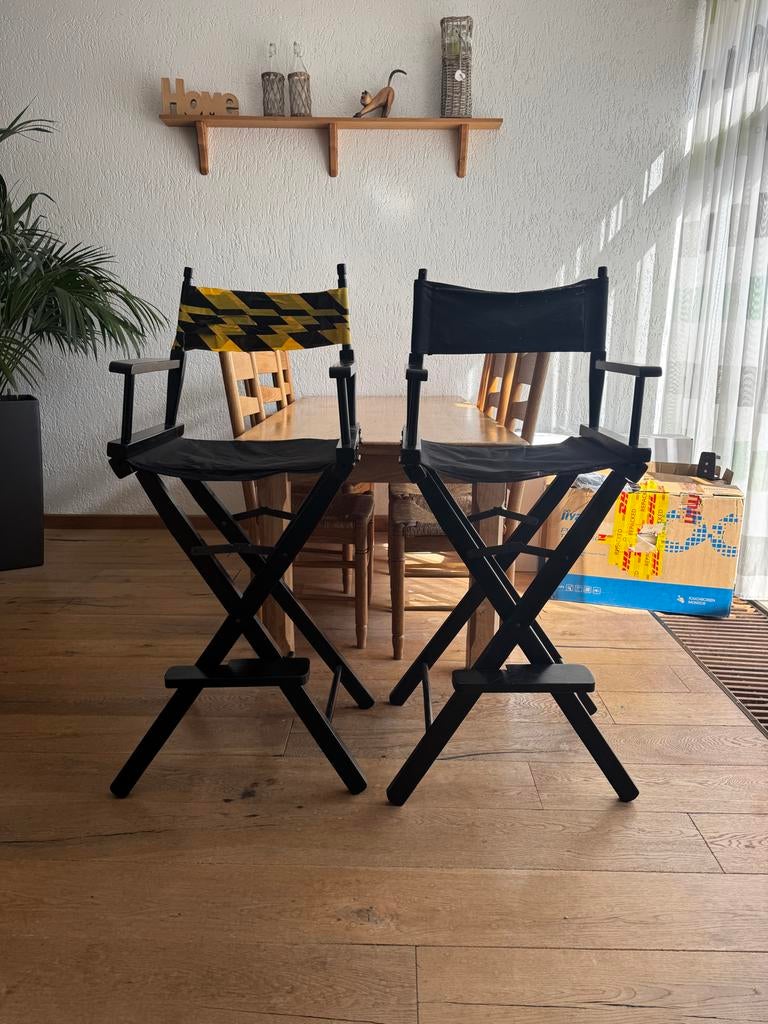 Regisseursstoel zwart inklapbaar (Make-up / Film / Studio, Ophalen, Gebruikt, Twee, Zwart